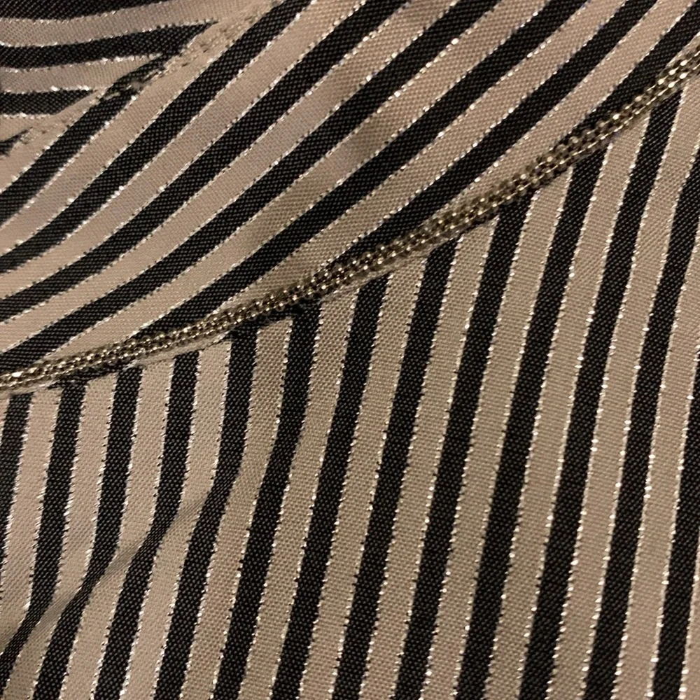 LAFAYETTE 148 NY Stripe Shimmer Button Down Long Sleeve Blouse Black Beige SZ 10 - Picture 8 of 16